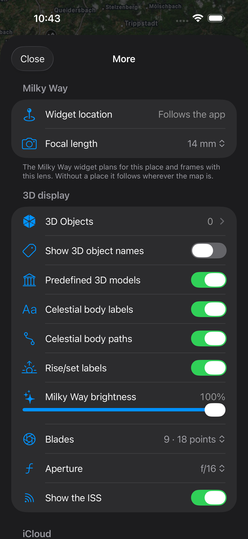 More keeps the widget and 3D display settings together in one list.